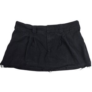 Lioness Micro Mini Skirt Women‎ M Black Denim Pleated Frayed Hem Y2K Baddie Club